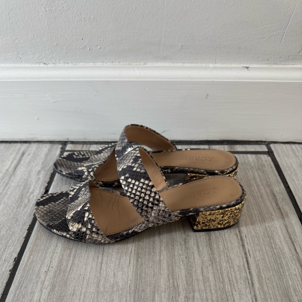 J. Crew snake python print glitter slide sandal heel